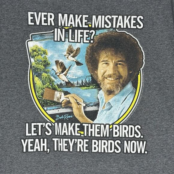 Bob Ross Tee T-Shirt Size Large Mens Printed Grey Short Sleeve Birds - Picture 5 of 5